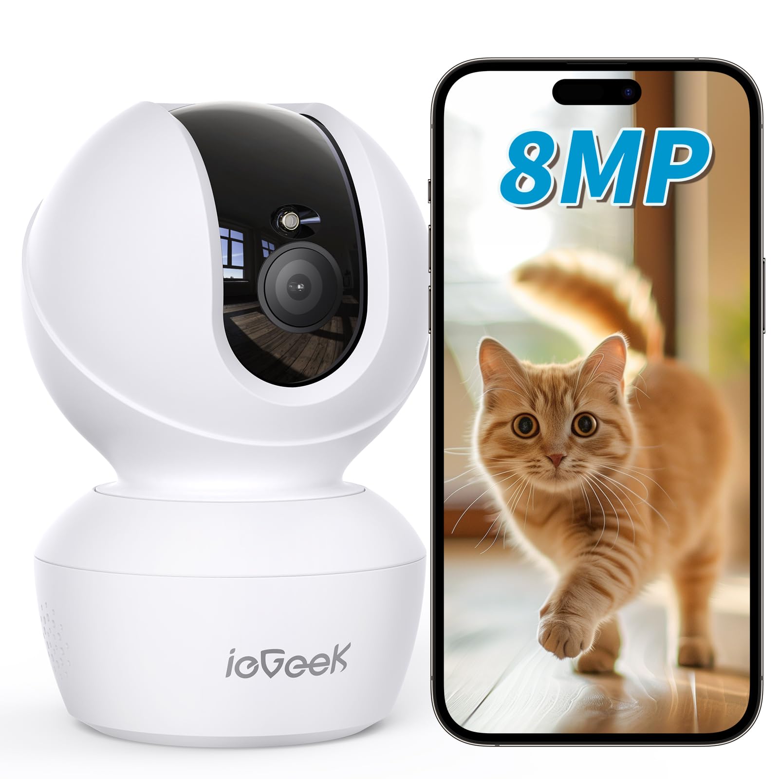 

5G Latest 8 Megapixel Pet Camera for ieGeek Network Camera for Indoor PTZ Automatic Infrared Night Human Body Detection Memory Card Cloud Remote Free білий