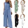 Damen 2-teilige Outfits Sommer Ärmellos Bindeband am Rücken Oberteil und Weite Beinhosen Sets Lässig Urlaubs Loungewear Passende Sets