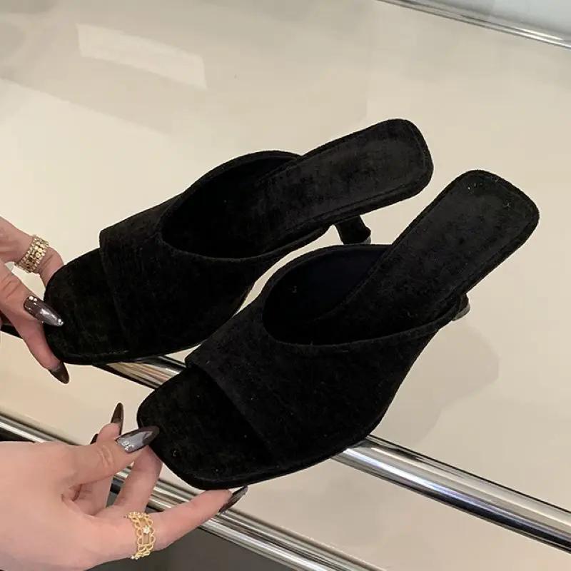 Fashion Eilyken Summer Fashion Square Toe Women Slippers Fashion Thin Low Heels Slide Shoes Elegant Party Dress Zapatos De Mujer