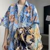 Men's Harajuku-Style Retro Floral Short-Sleeve Shirt: Hong Kong Ulzzang Beachwear with Sun Protection, Perfect for Couples.