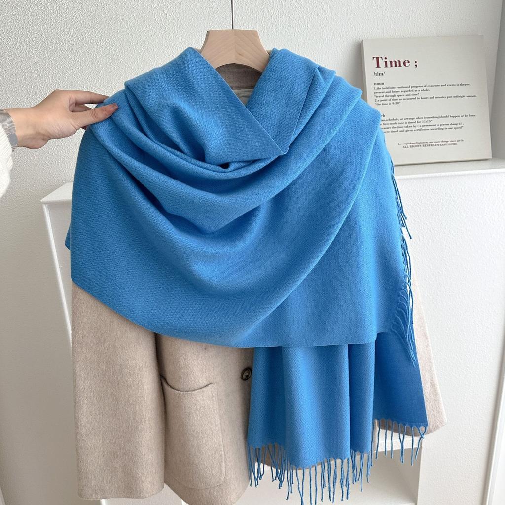 Classic Solid Tassel Scarf Men Women Fall Winter Imitation Cashmere Thick Versatile Shawl Causal Wrap Warm Muffler Male Female