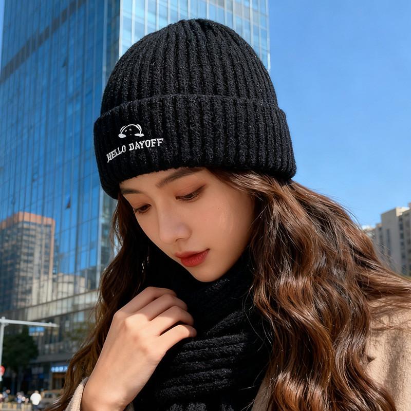 Knit Hat Women Autumn Winter Fashion Letter Embroidery Warm Beanie For Casual Wear