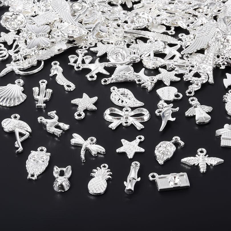 Bright Silver Color Random Mix Charm Hand Flamingo Animal Pendant Charms For Jewelry Making Supplies Handmade Bracelets Material