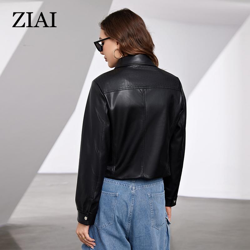 ziai New Spring Autumn Women Short Faux Leather Jacket Casual PU Coat Loose Motorcycle Jackets Fashion Streetwear Oversized Korean Coat ZPW-202301