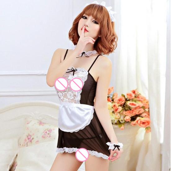 5Pcs/Set Women Lace Headband G-String Dress Apron Collar Cosplay Maid Costume