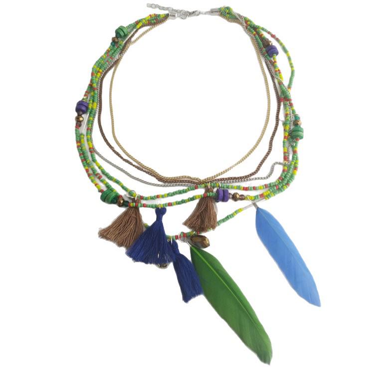 Bohemian Multi-layer Beaded Feather Necklace - Handmade European & American Style Jewelry