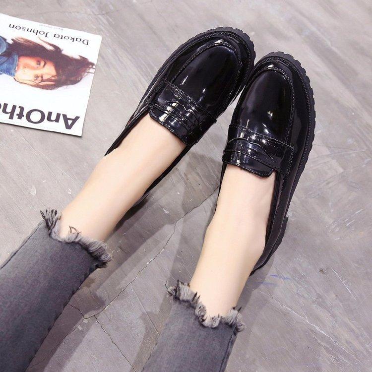 Pointed mid-heel leather shoes women's Japanese clothing shoes college style black-brown loafer single shoe leather