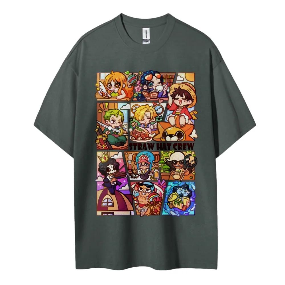 One Piece Cotton Unisex Round Neck Anime TShirt  Mens and Womens Summer New Fashion Breathable Unisex Round Neck TShirt