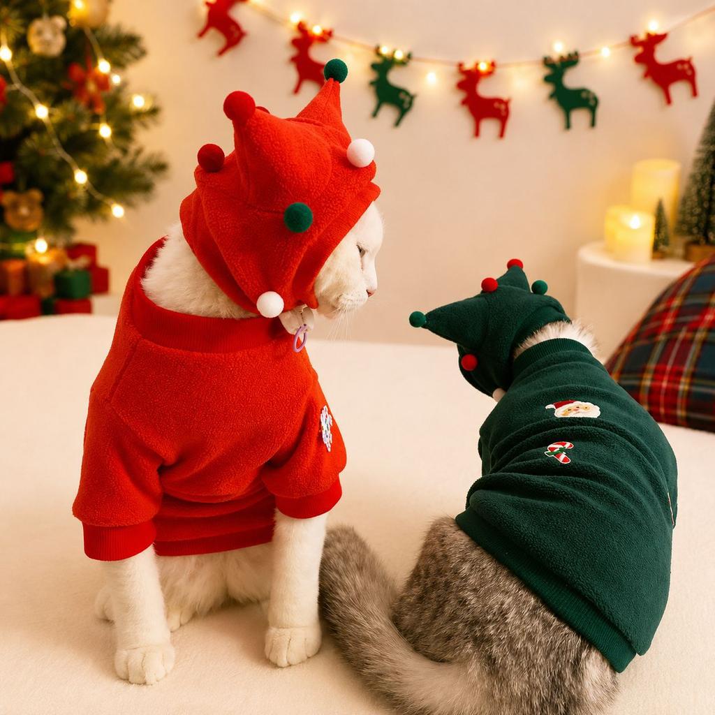 2026 Sphinx hairless cat German cat clothes Christmas New Year atmosphere fleece hoodie dog kitten coat