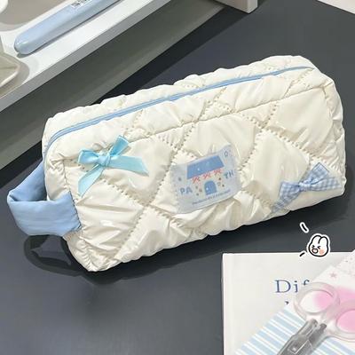 Yeni Moda Çocuk Kız Kalem Kutusu Tatlı Ev Fiyonklu Kırtasiye Saklama Çantası Büyük Kapasiteli Taşınabilir Kalem Çantası Öğrenci Malzemeleri