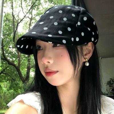 Korean Polka Dot Forward Hat, Women Wear Duck Tongue Beret In Summer, Big Head Circumference, Thin Painter Hat