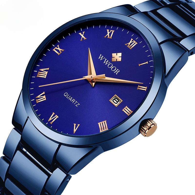 Herren-Quarzuhr mit Stahlarmband, massives Armband, römische Literaluhr