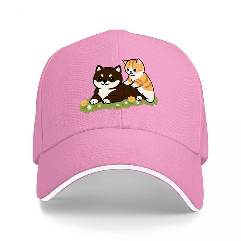 Cute Cat Duo Baseball Cap Black Adjustable Hat with Adorable Feline Design for Cat Lovers Fashionable and Comfortable Headwear