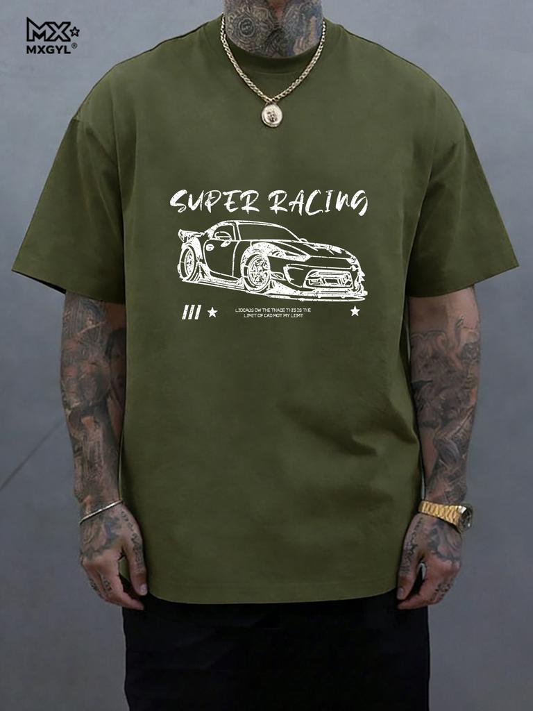 New Model Stereoscopic Men's Graphic Print Short Men's Vintage Classic Car Hand-painted Print T-shirt American Ret
