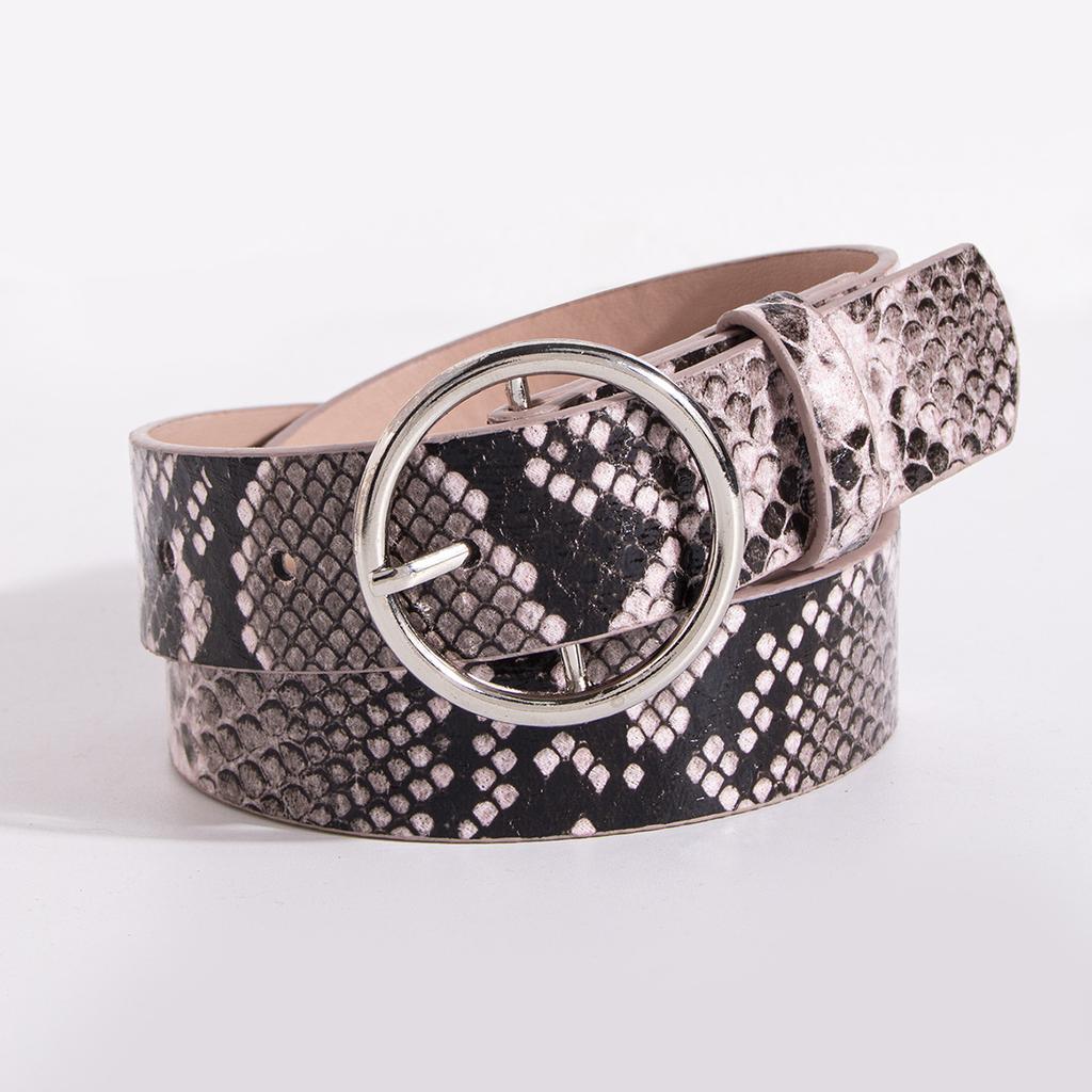 Young Fluorescent Color Snake Pattern Round Buckle Summer Casual Fashion European and American Women Belt Women Belt