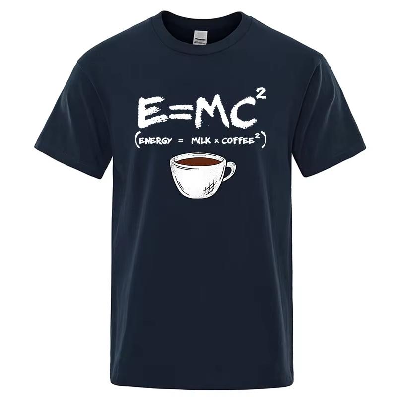 Vintage Washed Energy=Milk+Coffee Funny Humor Novelty Funny Quote Graphic Oversized T-shirt Men Printed Tee Summer Casual Fashion Clothing Unisex