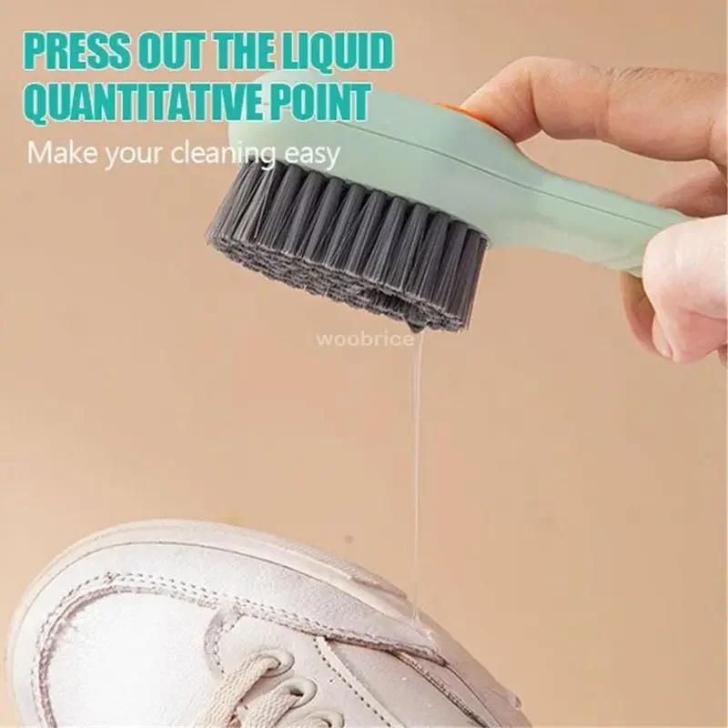 Liquid-Added Shoe Brush, Multifunctional Shoe Cleaning Brush Household Push-Type Liquid-Discharging Soft-Bristled Laundry