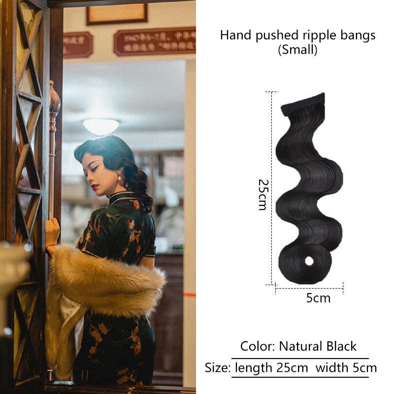 

Synthetic Vintage Hand Pushed Ripple Fake Bangs Republic Of China Style Wave Head Wig Piece Antique For Women 25*5cm чёрный