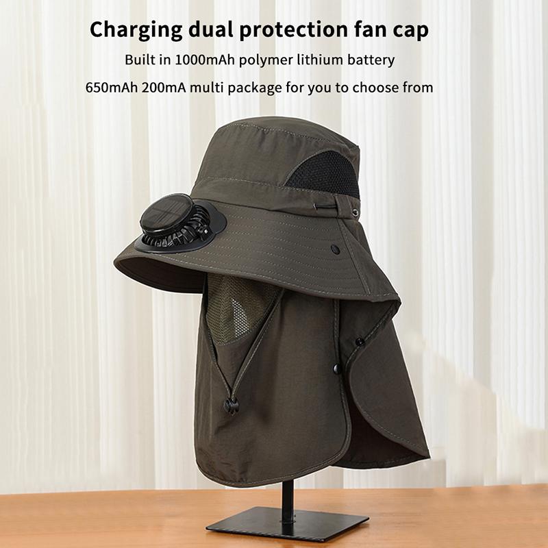 Men Fan Hat With Solar Panel Wide-Brimmed Shawl Fishing Hat Solar Usb Charging Uv-Protection Outdoor Hat
