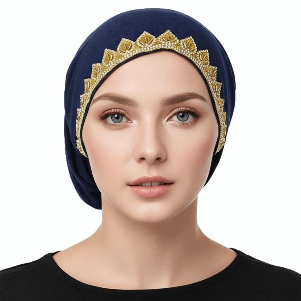 Shiny Golden Rhinestone Inner Hijabs Elasticity Tie Back Undercap Prayer Cap  Religious Headwear