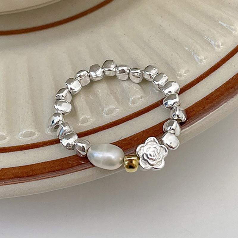 

Кольцо Foxanry с жемчугом для женщин и девочек, новая мода, креативный цветок, геометрический геометрический ювелирный аксессуар на день рождения, подарки 17mm серебряный