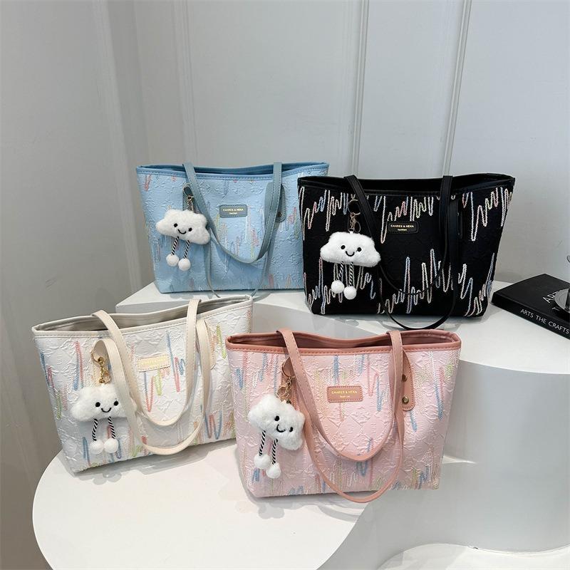 Popular large-capacity zipper bag women's new simple big bag cute texture commuter tote bag shoulder bag