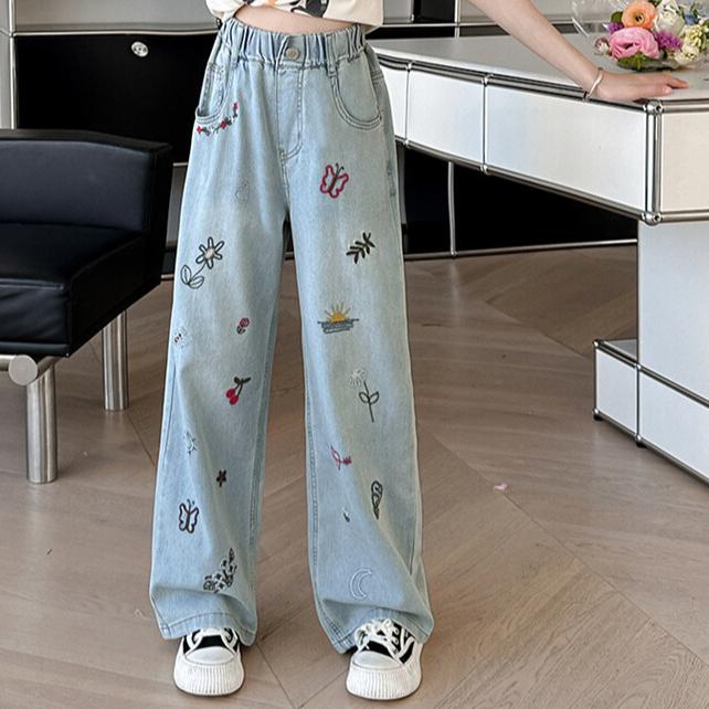 

Брюки Весна и Осень Джинсы для девочек Детские джинсы Свободные Широкие штанины Прямые штанины Брюки для девочек 170