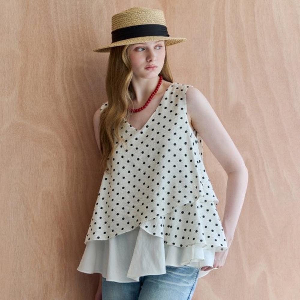 Maxza Sleeveless Dot Frill Layered Blouse Zf08qb027na Ivory/FREE