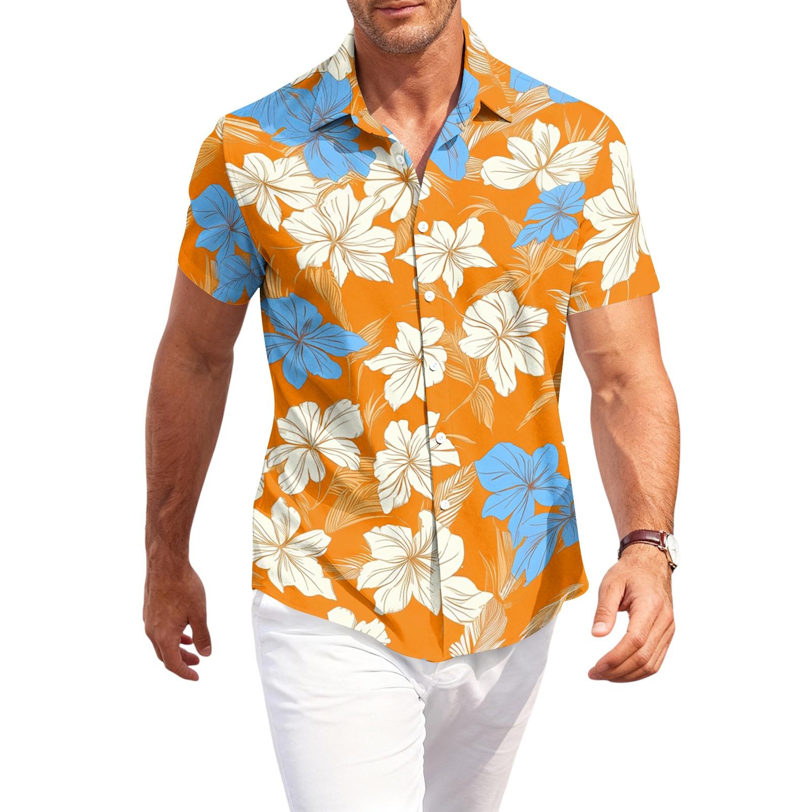 

Men s Casual Loose Fit Short Sleeve Hawaiian Shirt Button Down Beach Shirt with Tropical Print Summer Top XL жовтий
