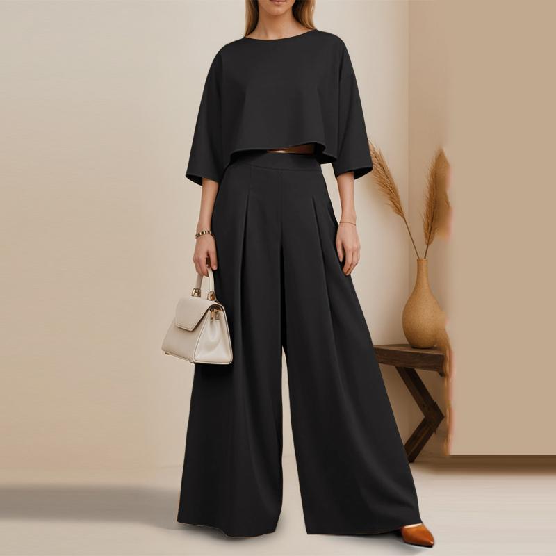 ZANZEA Women 3/4 Sleeve Blouse and Wide Leg Pants Casual Two Piece Suit Sets