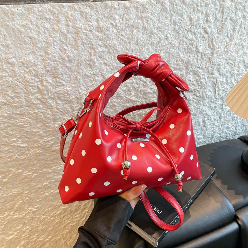 Fashion Niche Polka Dot Leather Handbag Bow Tie Rope Exquisite Hand-held Small Bag Women's Versatile Shoulder Crossbody Bag
