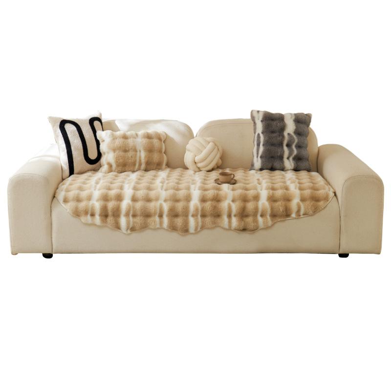 2024 New Autumn and Winter Rabbit Plush Special-shaped Irregular Sofa Cover Non-slip Cover Light Luxury Premium Straight Row Sofa Cushion