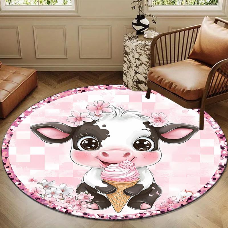 Cow Print Round Carpet - Cow Cow Skin Rug Suitable for Bedroom, Living Room - Soft Non-Slip Small Round Mat for Room,, Farmhouse Decor