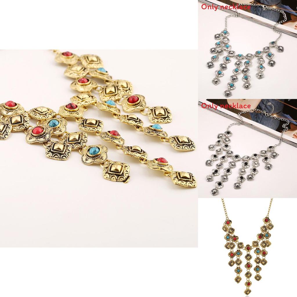 Ethnic Style Simulation Gemstone Decoration Tassel Design Women Necklace For Boho Jewelry Enthusiasts