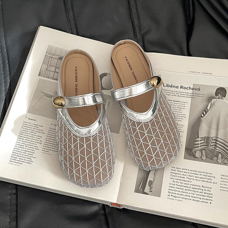 Mesh Baotou Slippers Women's 2025 Spring and Summer New Mesh Half-mop Casual Versatile Flat Bottom Hollow Breathable Sandals