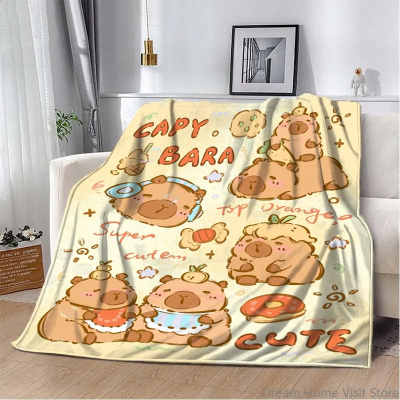 Cartoon Soft Capybara pattern printed Flannel Throw blanket, suitable for sofas, beds,offices, travel, Picnic,warm plush blanket