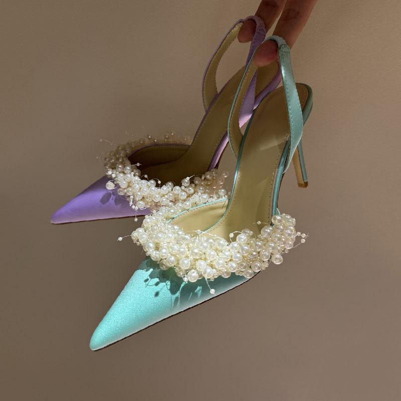 Fashion Summer 2025 New French Elegant Pointed-Toe Pearl Lady Stilettos Wedding Shoes And Banquet Shoes