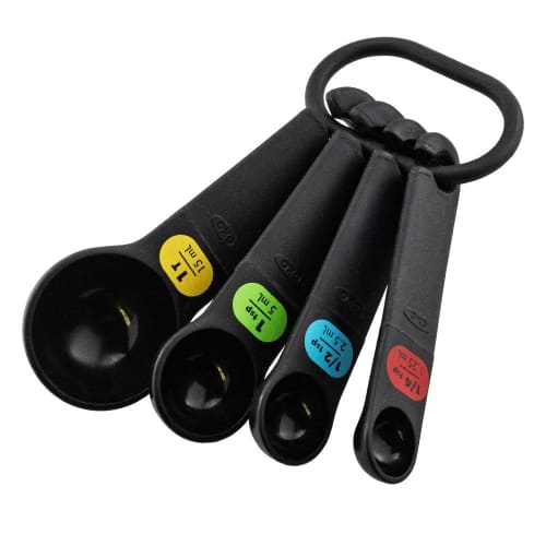 OXO Softworks Measuring Spoons, Set of 4, Dishwasher Safe, Tablespoons, Teaspoons, Black
