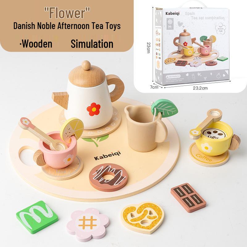 

Wooden Afternoon Tea Set for Girls: Educational Pretend Play with Mini Teacups
