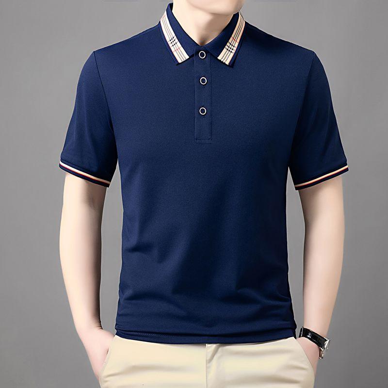 Men's Korean-Style Casual Breathable Polo Shirt  Loose Lapel Solid Color Button Short-Sleeve Top