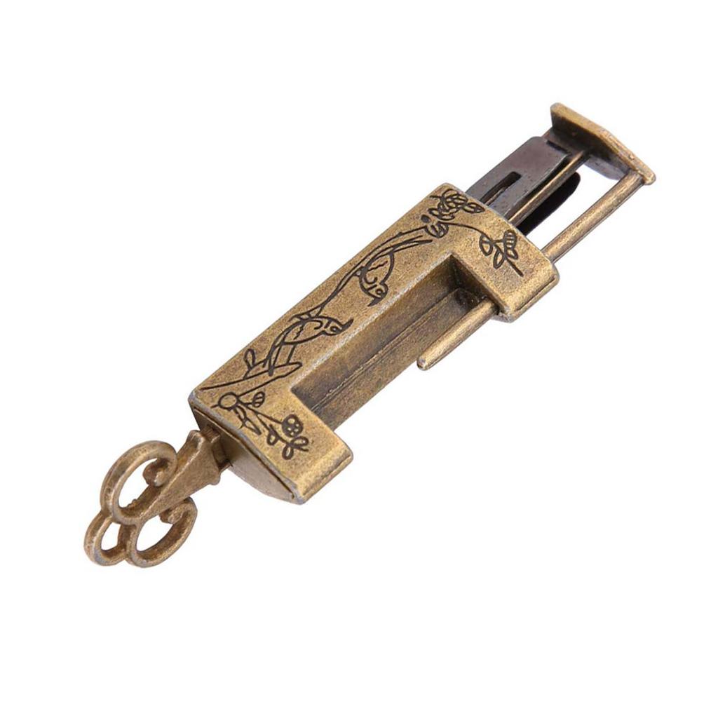 Mini Chinese Style Traditional Magpie Flowers Padlock Small Lock Key for Vintage Furniture