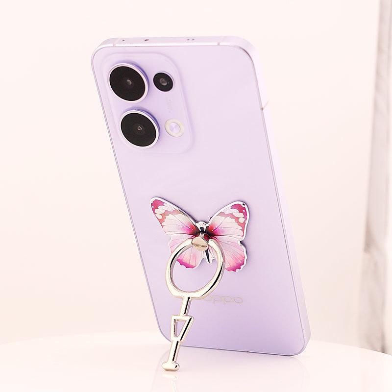 Butterfly Ring Holder: Full Metal Vertical Phone Stand, Cartoon Design for Women.