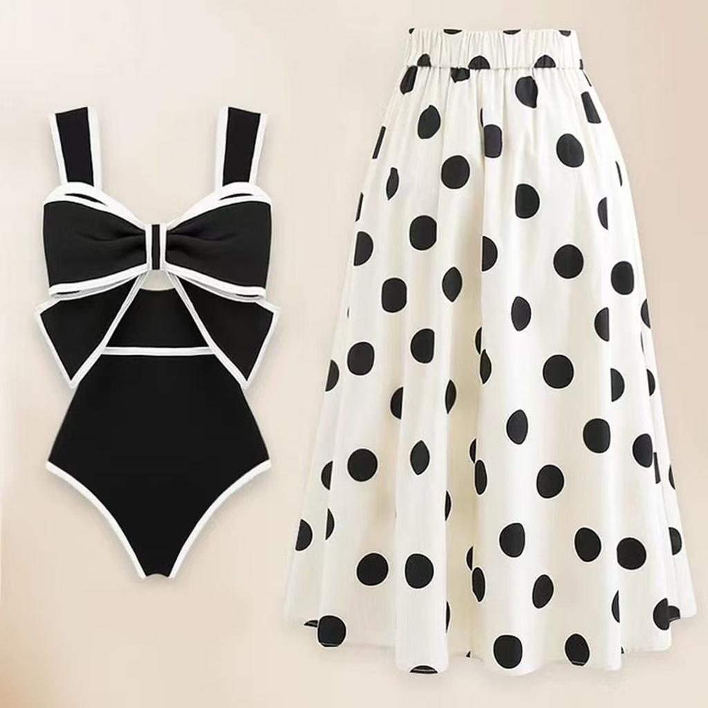 Women's Fashion Bowknot Round Skirt One-piece Conservative Belly Covering Sexy Skirt Beach Dress Swimsuit