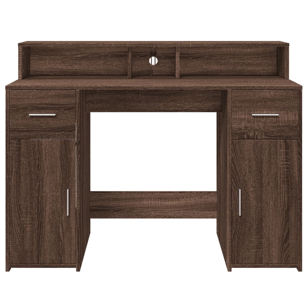 LED Desk in Brown Oak Look 120x55x91 cm Particleboard