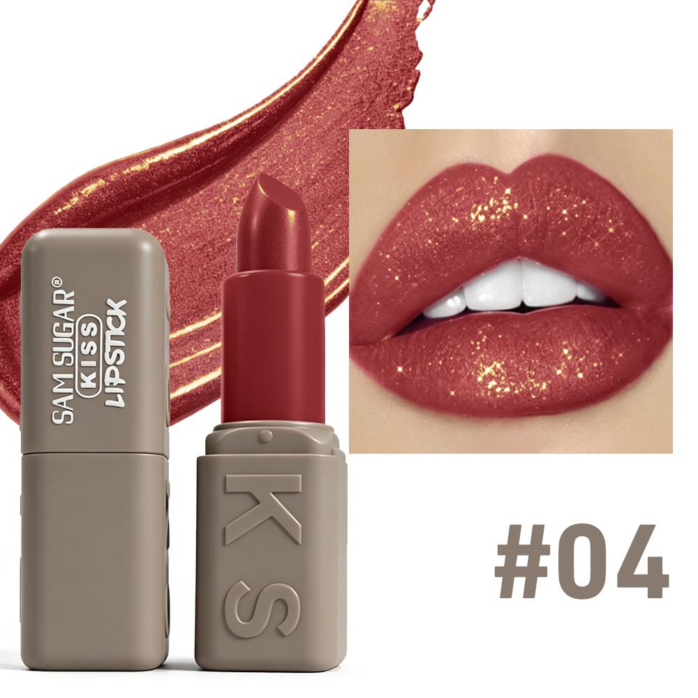 Kiss Lipstick Metallic Shine Glitter Lipstick Moisturizing Smooth Velvet High Pigment Non Grainy Comfortable Lip Makeup for Women