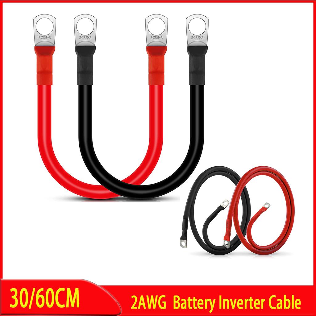 Battery Inverter Cable 2awg Car Battery Cable with Terminals 30/60cm Stranded Copper Wire Connector for Car Rv Boat Solar