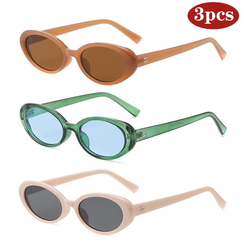 3pcs Fashion Small Oval Sunglasses Women Classic Brand Vintage Men Sun Glasses UV400 Female Shades Lady Goggle UV400
