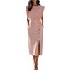 Women's Fashion Fashion Style Solid Color Round Neck Waist Split Metal Buttons Dresses