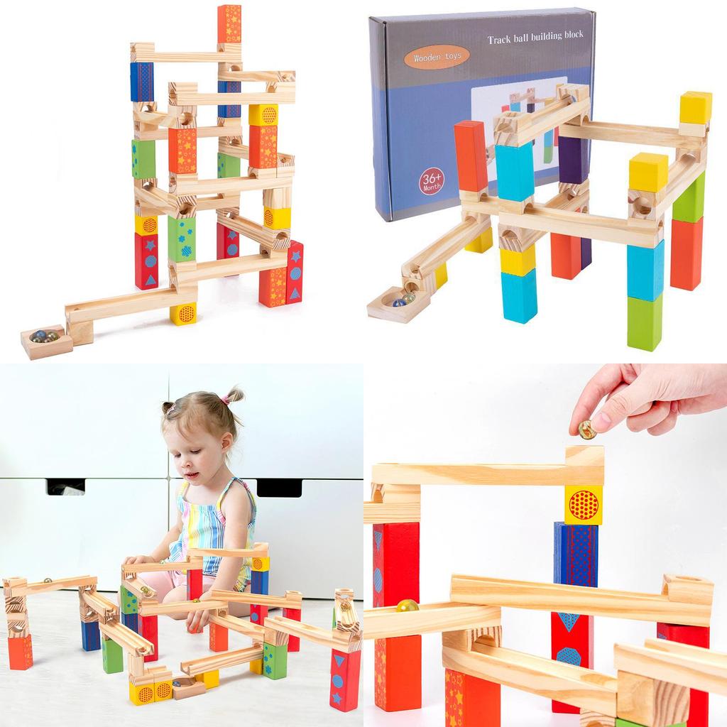 Wooden Childrens Ball Bearing Run Track Building Set For Ages 3 To 6 Educational Toy