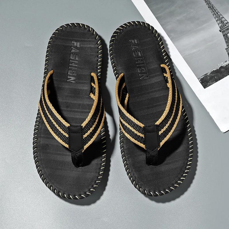 Fashion Men's flip flops summer new lightweight rubber woven slippers fashion casual outdoor sandals breathable anti slip beach shoes
